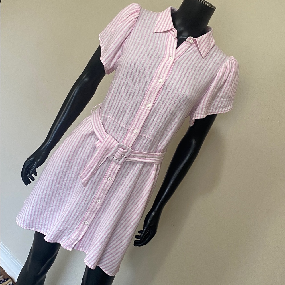 Alexis Pink and White Striped Button Mini Dress - Picture 3 of 14